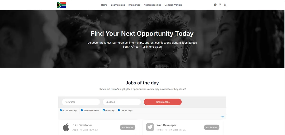 sayouthjob.co.za website, built by Hostking